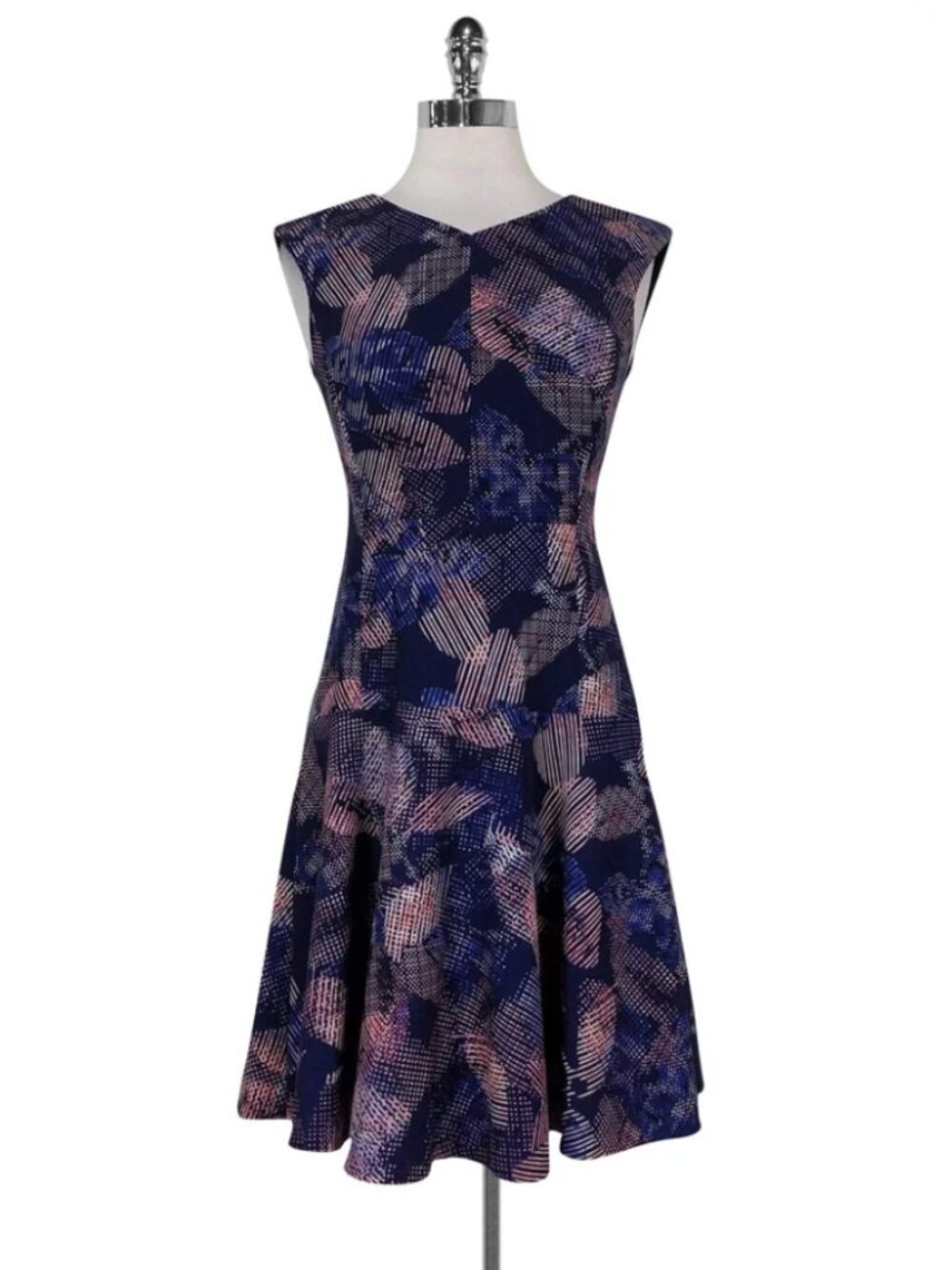 Rebecca Taylor - Navy & Pink Abstract Print Dress Sz 4